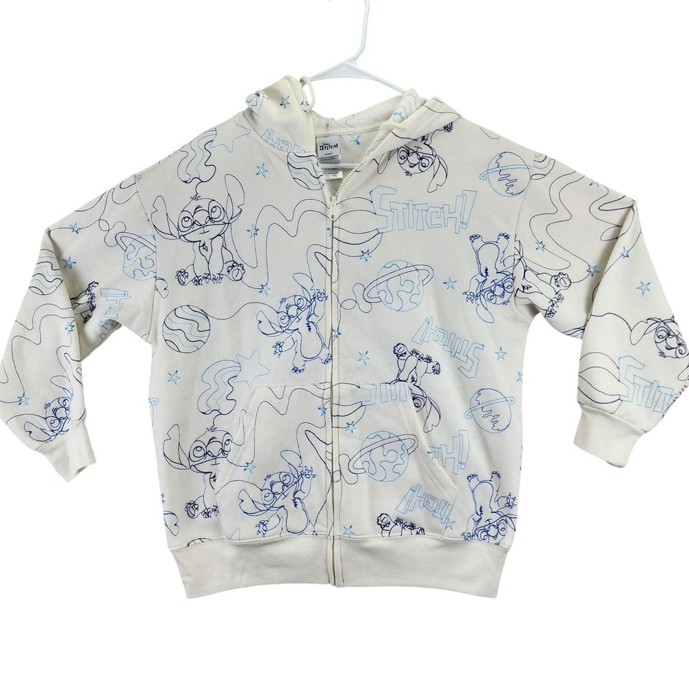 Disney Stitch Cream All Over Print Zip Up‎ Hoodie Sweatshirt Womens Medium